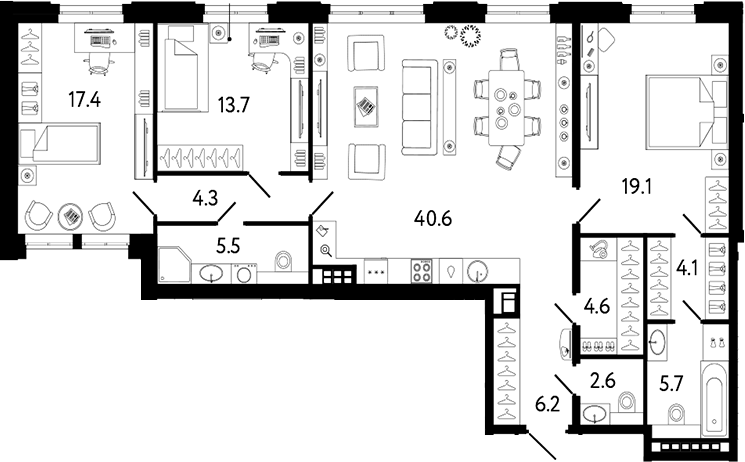Планировка — Коллекционер, 4-комн., 124 м²