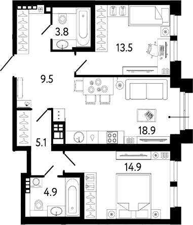 Планировка — Коллекционер, 3-комн., 71 м²