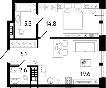 Планировка — Коллекционер, 2-комн., 47 м²