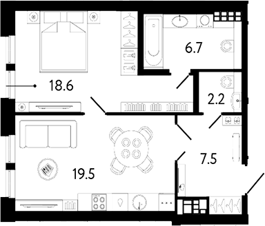Планировка — Коллекционер, 2-комн., 55 м²
