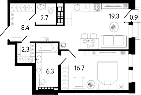 Планировка — Коллекционер, 2-комн., 56 м²