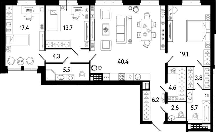 Планировка — Коллекционер, 4-комн., 123 м²