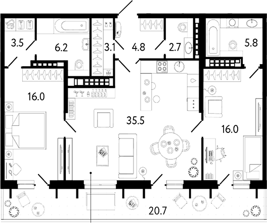 Планировка — Коллекционер, 3-комн., 94 м²