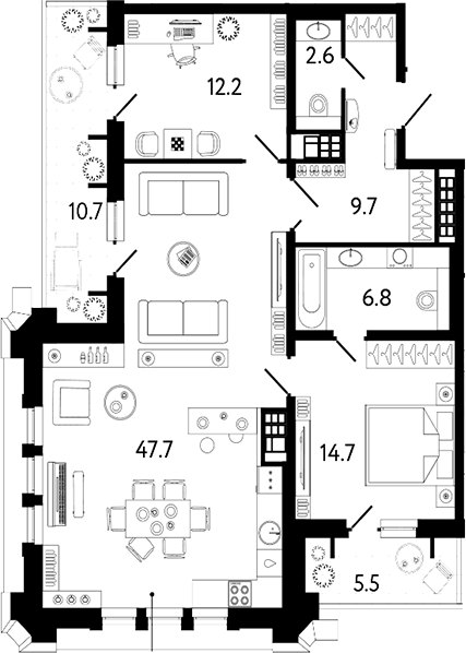 Планировка — Коллекционер, 3-комн., 94 м²