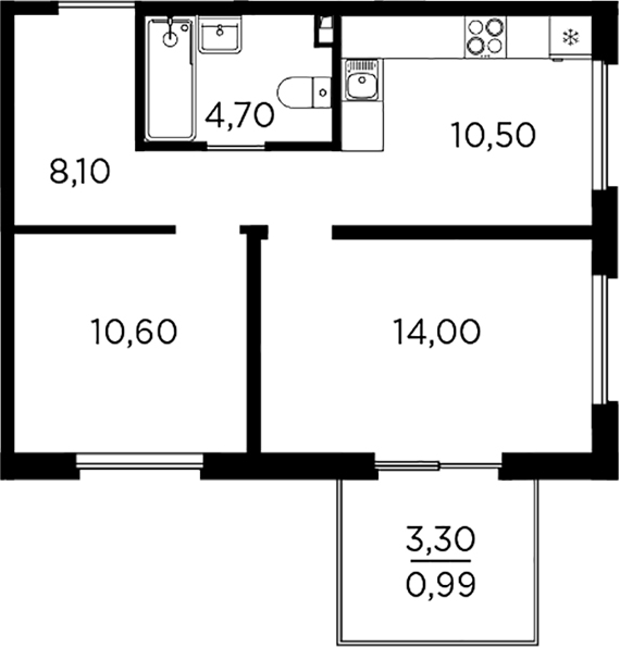 Планировка — PLUS Пулковский, 2-комн., 48 м²