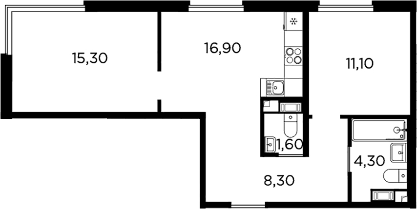 Планировка — PLUS Пулковский, 3-комн., 58 м²