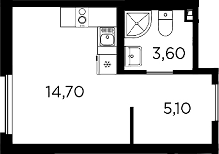 Планировка — PLUS Пулковский, Студия, 23 м²
