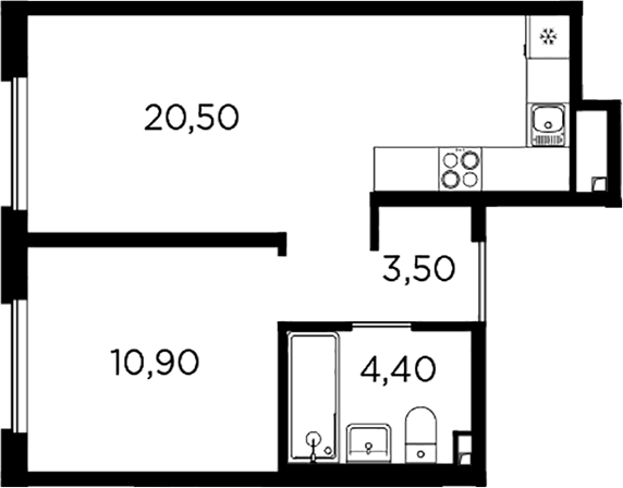 Планировка — PLUS Пулковский, 2-комн., 39 м²