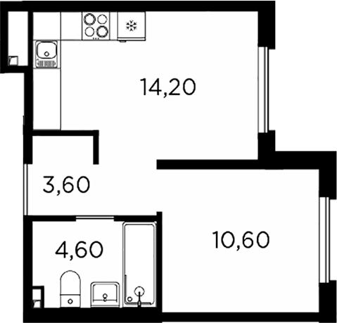 Планировка — PLUS Пулковский, 1-комн., 33 м²