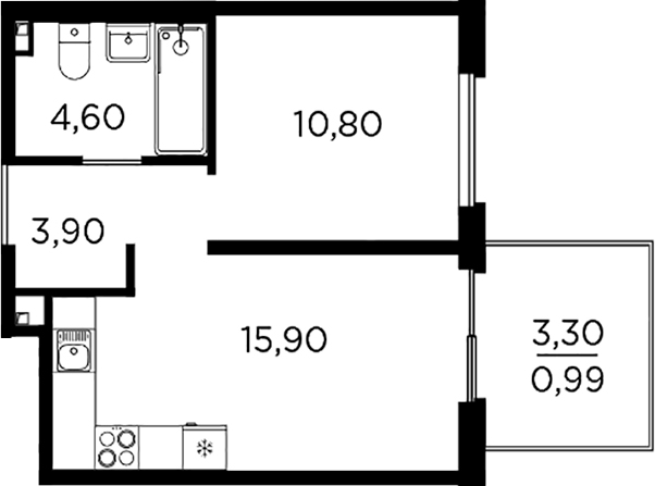 Планировка — PLUS Пулковский, 2-комн., 35 м²