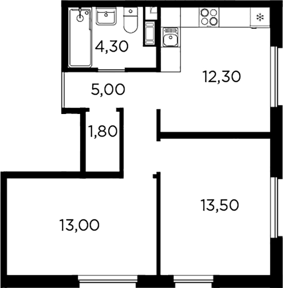 Планировка — PLUS Пулковский, 2-комн., 50 м²
