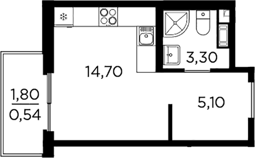 Планировка — PLUS Пулковский, Студия, 23 м²