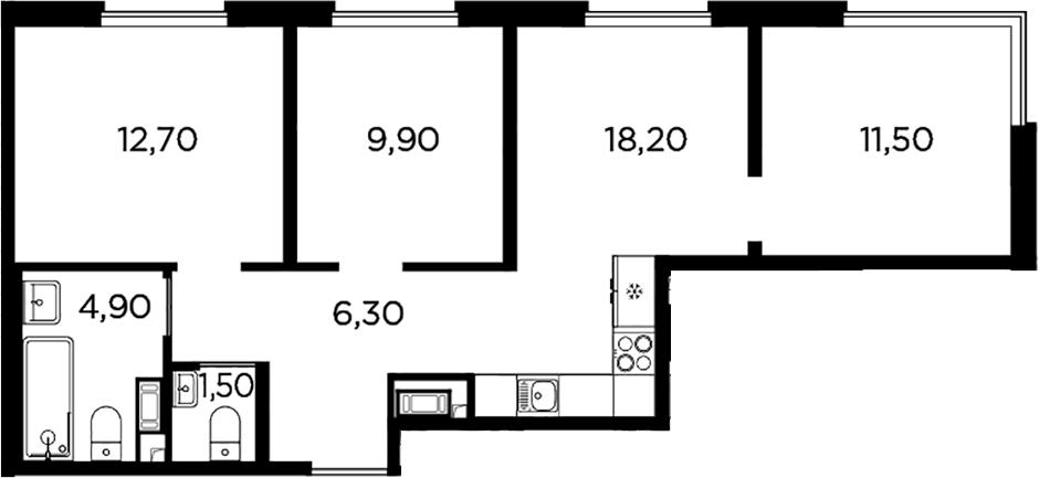 Планировка — PLUS Пулковский, 4-комн., 65 м²