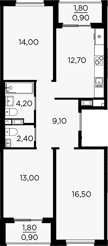 Планировка — PLUS Пулковский, 3-комн., 72 м²