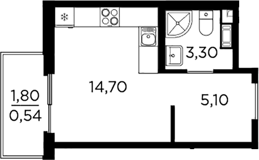 Планировка — PLUS Пулковский, Студия, 23 м²
