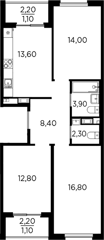 Планировка — PLUS Пулковский, 3-комн., 72 м²