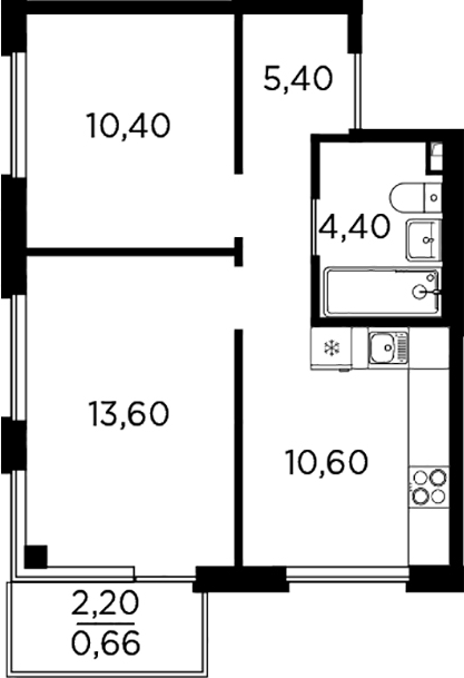 Планировка — PLUS Пулковский, 2-комн., 44 м²