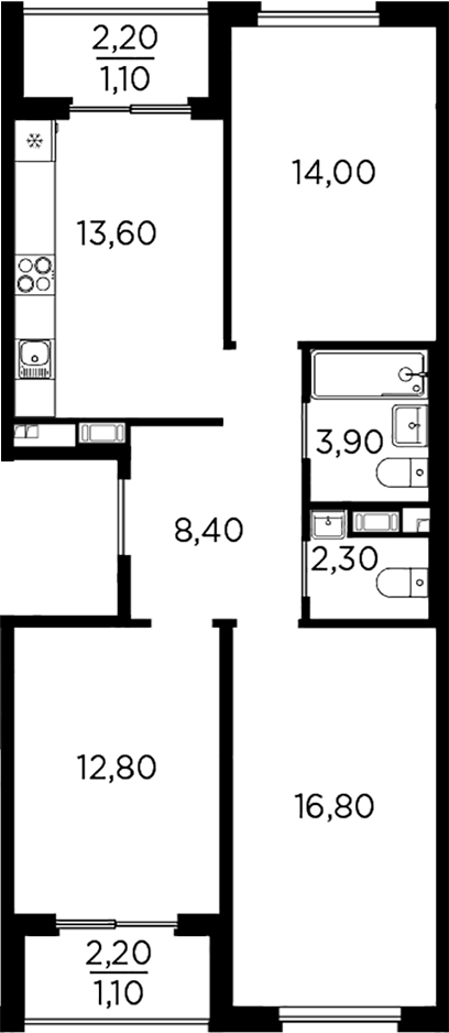 Планировка — PLUS Пулковский, 3-комн., 72 м²