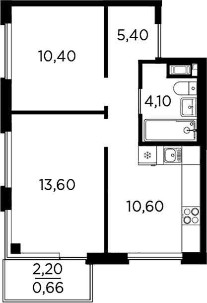 Планировка — PLUS Пулковский, 2-комн., 44 м²