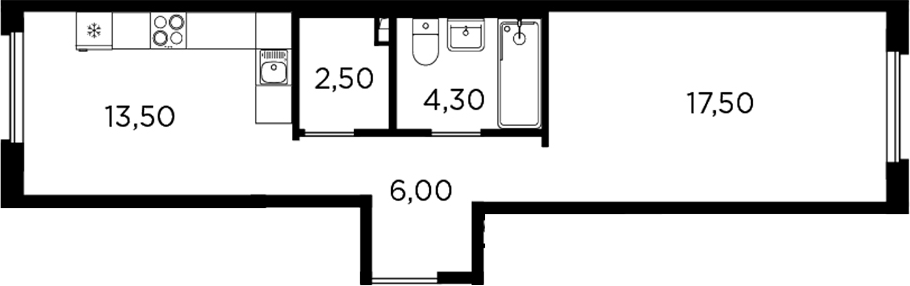 Планировка — PLUS Пулковский, 1-комн., 44 м²