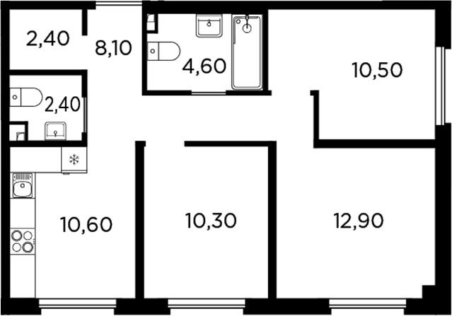 Планировка — PLUS Пулковский, 3-комн., 62 м²