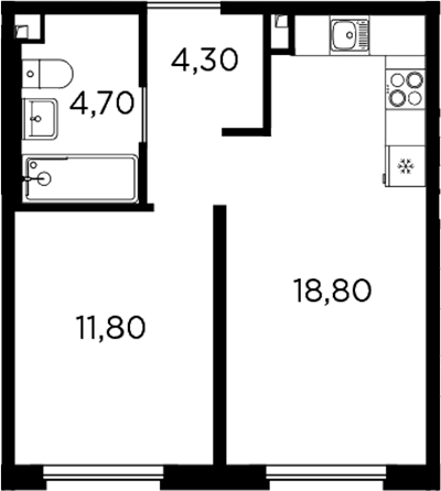 Планировка — PLUS Пулковский, 2-комн., 40 м²