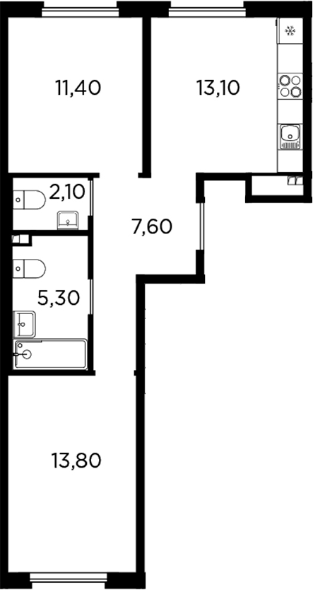 Планировка — PLUS Пулковский, 2-комн., 53 м²