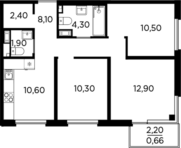 Планировка — PLUS Пулковский, 3-комн., 61 м²