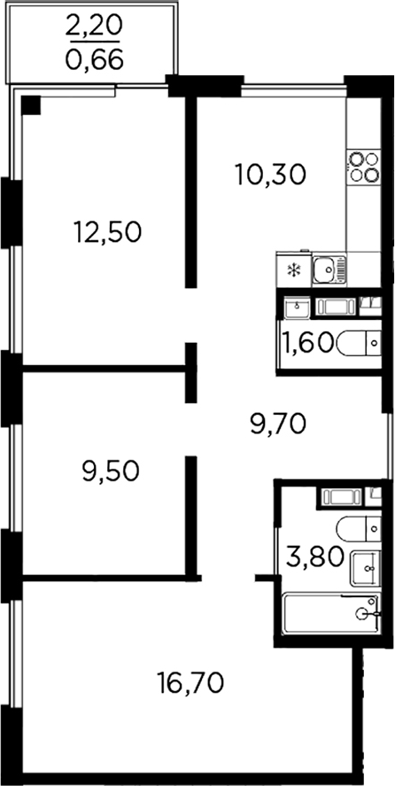 Планировка — PLUS Пулковский, 3-комн., 64 м²