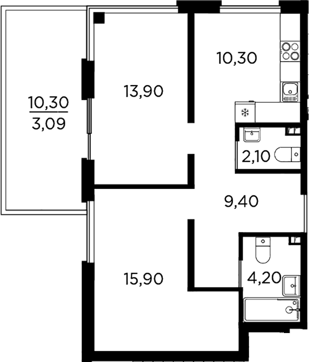 Планировка — PLUS Пулковский, 2-комн., 56 м²