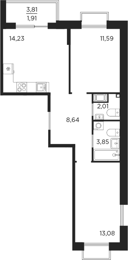 Планировка — RESPECT, 2-комн., 53 м²