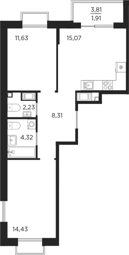 Планировка — RESPECT, 3-комн., 56 м²