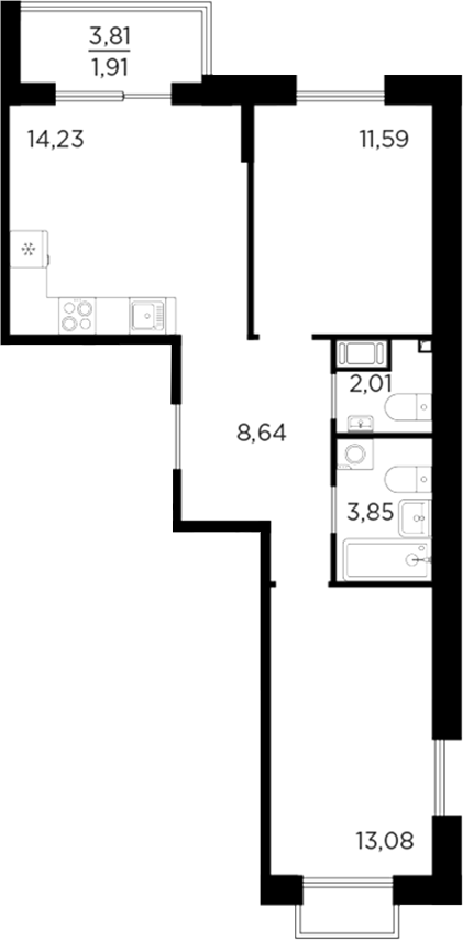 Планировка — RESPECT, 2-комн., 53 м²