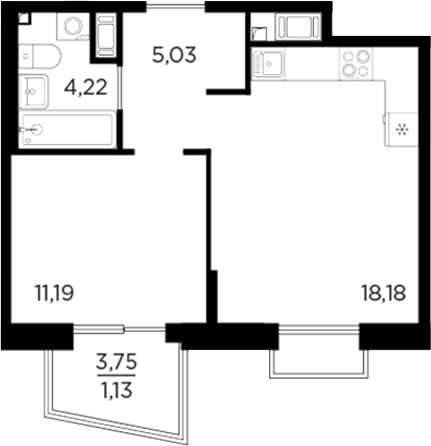 Планировка — RESPECT, 2-комн., 39 м²