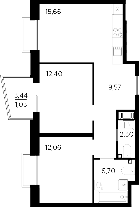 Планировка — RESPECT, 3-комн., 58 м²