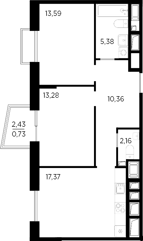 Планировка — RESPECT, 3-комн., 62 м²
