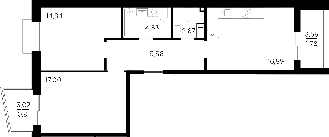 Планировка — RESPECT, 3-комн., 66 м²