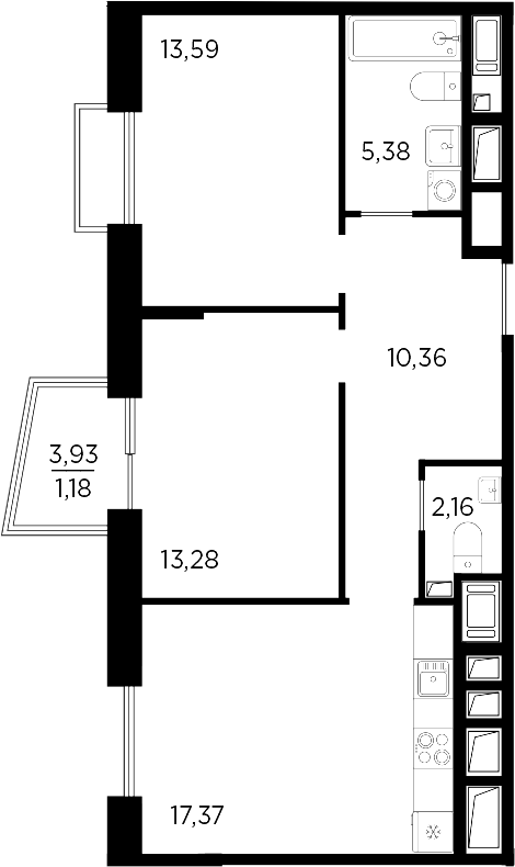 Планировка — RESPECT, 3-комн., 62 м²