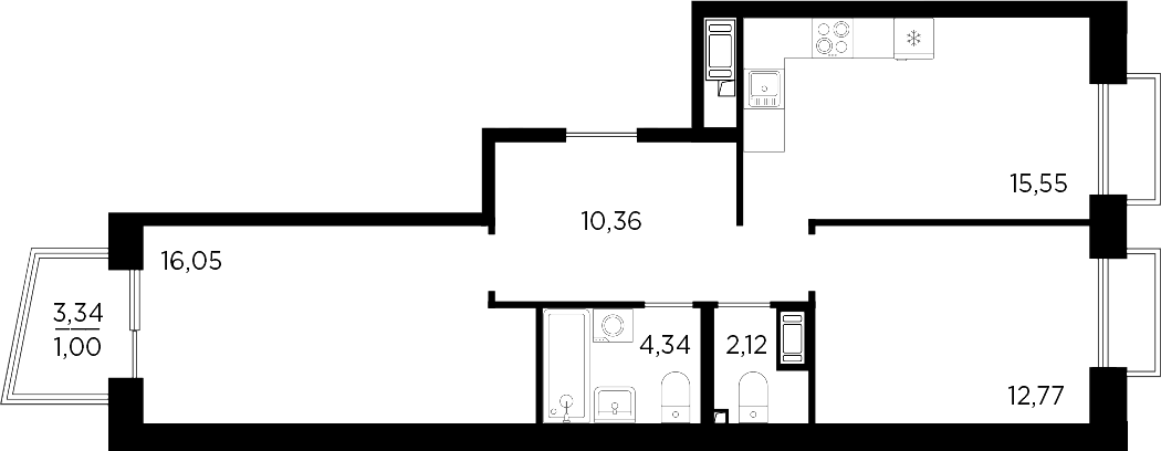 Планировка — RESPECT, 3-комн., 61 м²