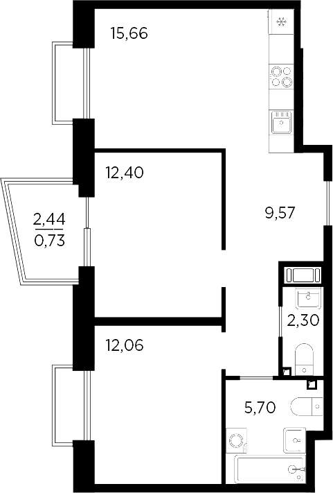 Планировка — RESPECT, 3-комн., 58 м²