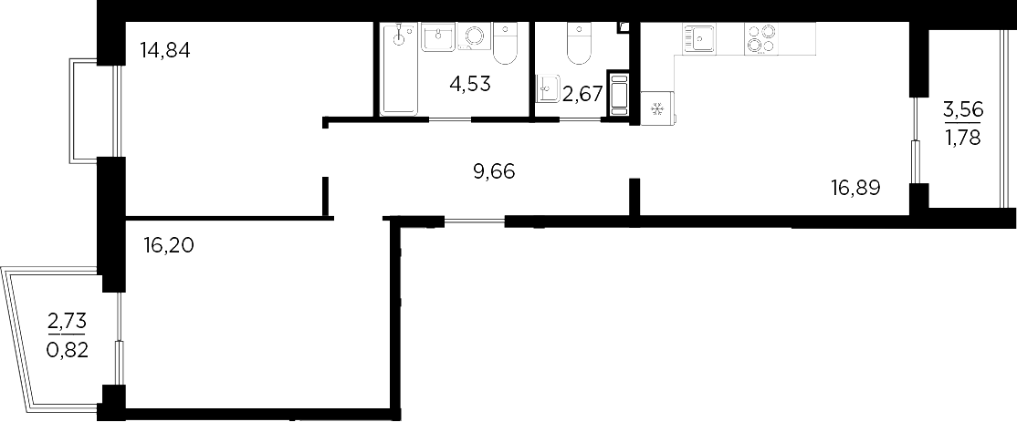 Планировка — RESPECT, 3-комн., 65 м²