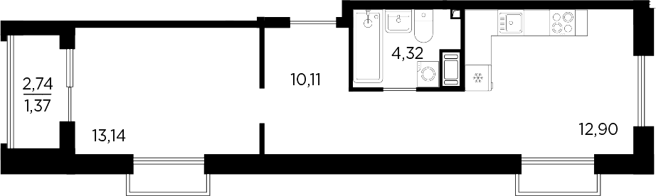 Планировка — RESPECT, 1-комн., 40 м²