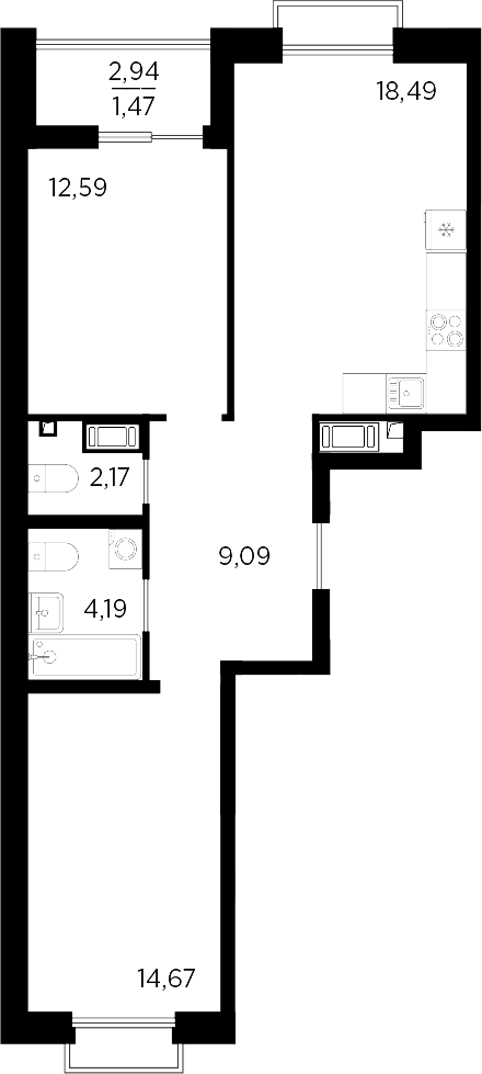 Планировка — RESPECT, 3-комн., 61 м²