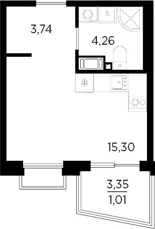Планировка — RESPECT, Студия, 23 м²