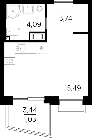 Планировка — RESPECT, Студия, 23 м²