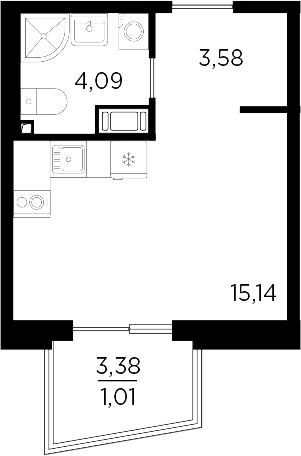 Планировка — RESPECT, Студия, 23 м²