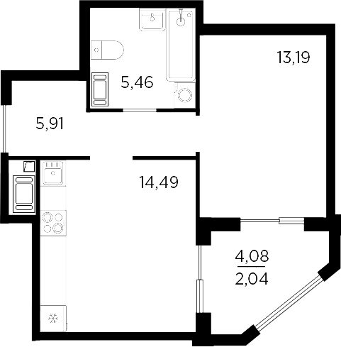 Планировка — RESPECT, 1-комн., 39 м²