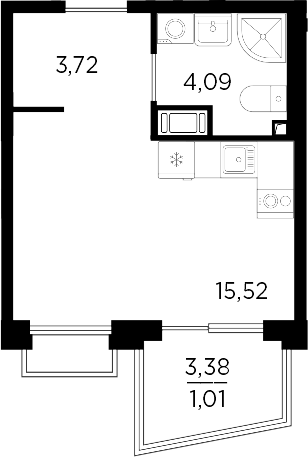 Планировка — RESPECT, Студия, 23 м²