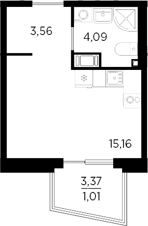 Планировка — RESPECT, Студия, 23 м²