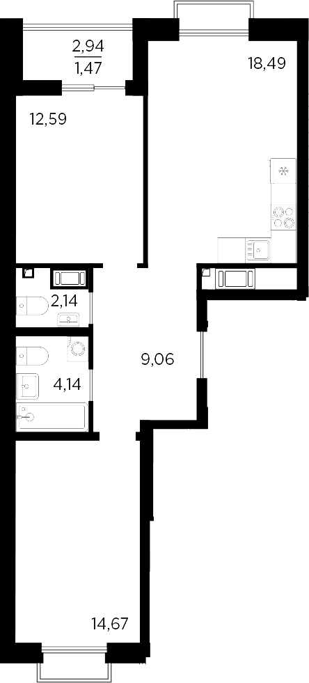 Планировка — RESPECT, 3-комн., 61 м²